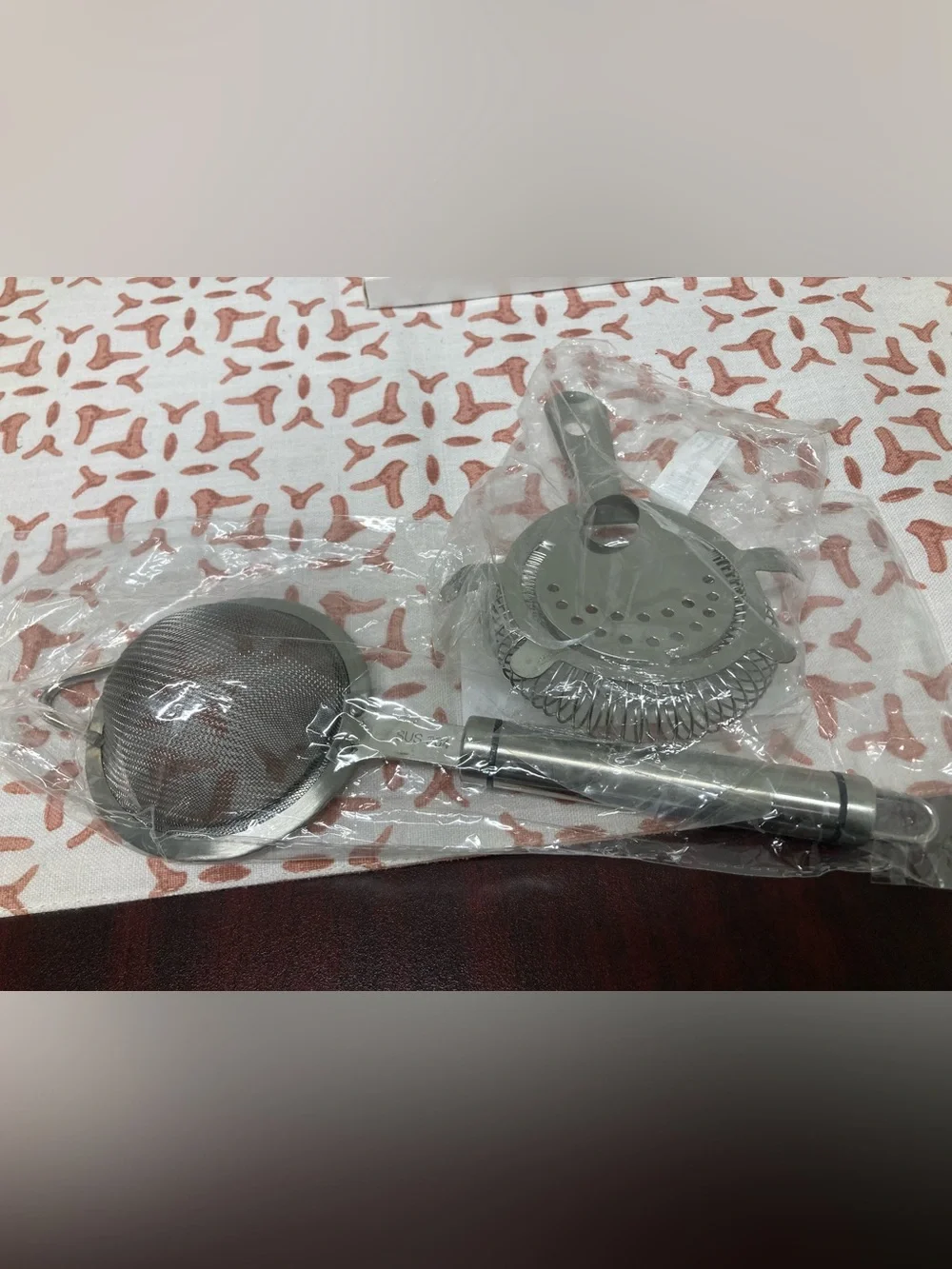 Set of 2 silver stainless steel bar tools fine mesh strainer 4 prong strainer
